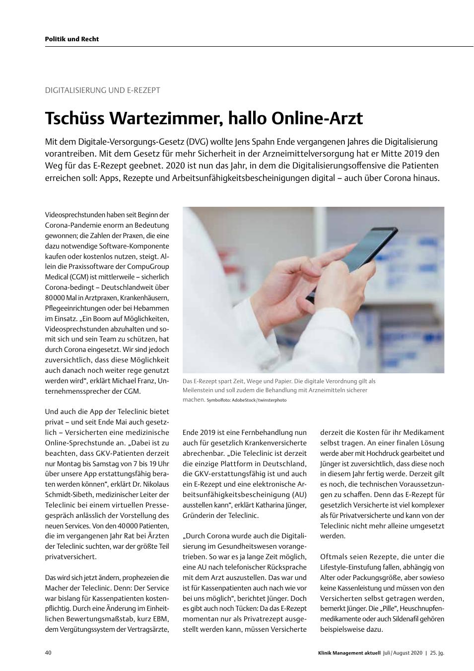 Vorschauseite 1: Digitalisierung und E-Rezept: Tschüss Wartezimmer, hallo Online-Arzt