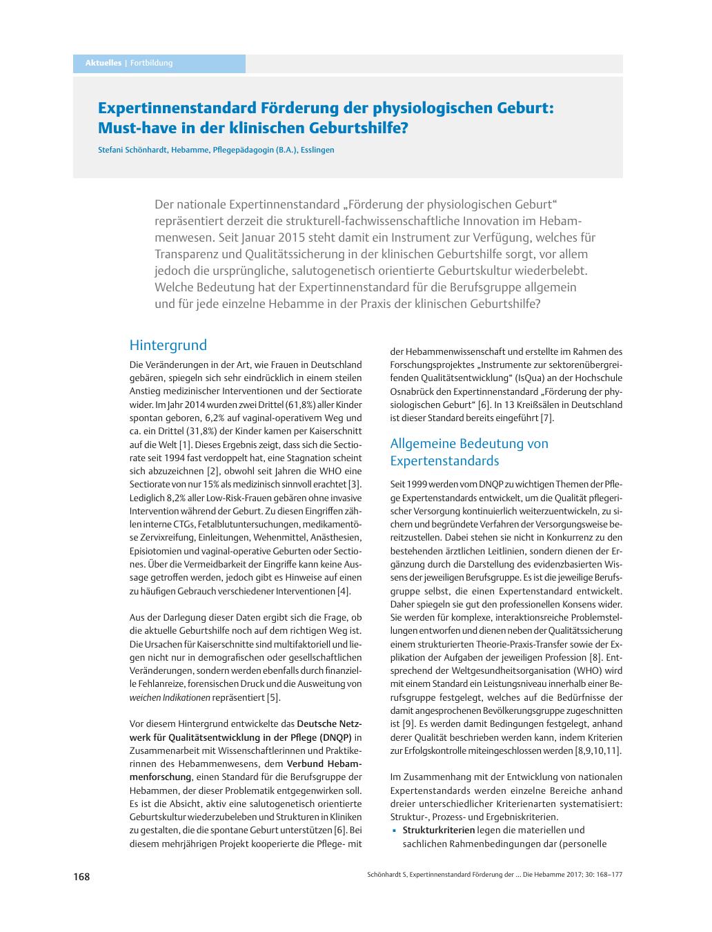 Vorschauseite 1: Expertinnenstandard Förderung der physiologischen Geburt: Must-have in der klinischen Geburtshilfe?