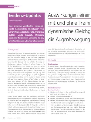 Vorschauseite 1: Auswirkungen einer aktivitätsorientierten Physiotherapie mit und ohne Training der Augenbewegung auf das dynamische Gleichgewicht, die funktionelle Mobilität und die Augenbewegung…