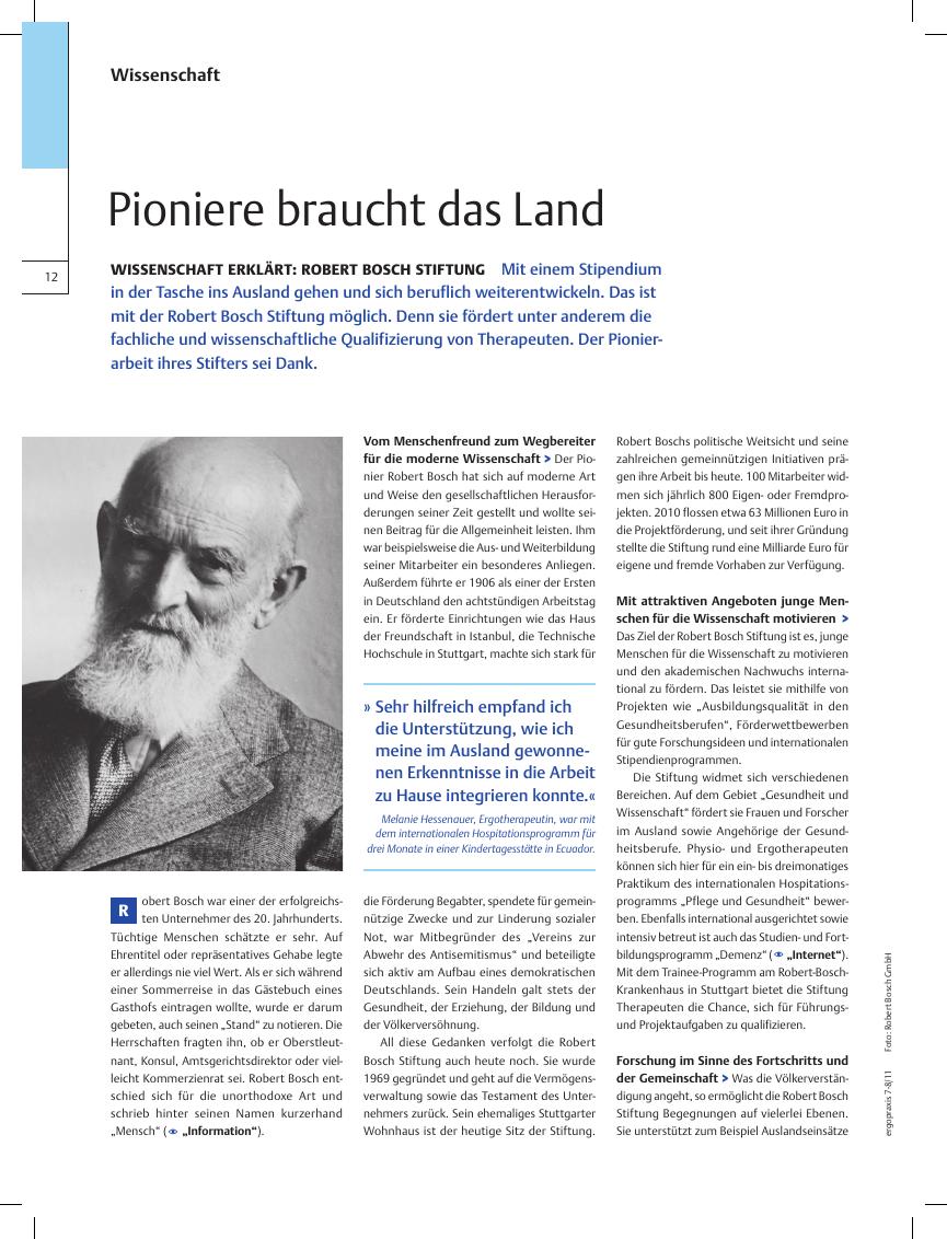 Vorschauseite 1: Wissenschaft erklärt: Robert Bosch Stiftung ? Pioniere braucht das Land