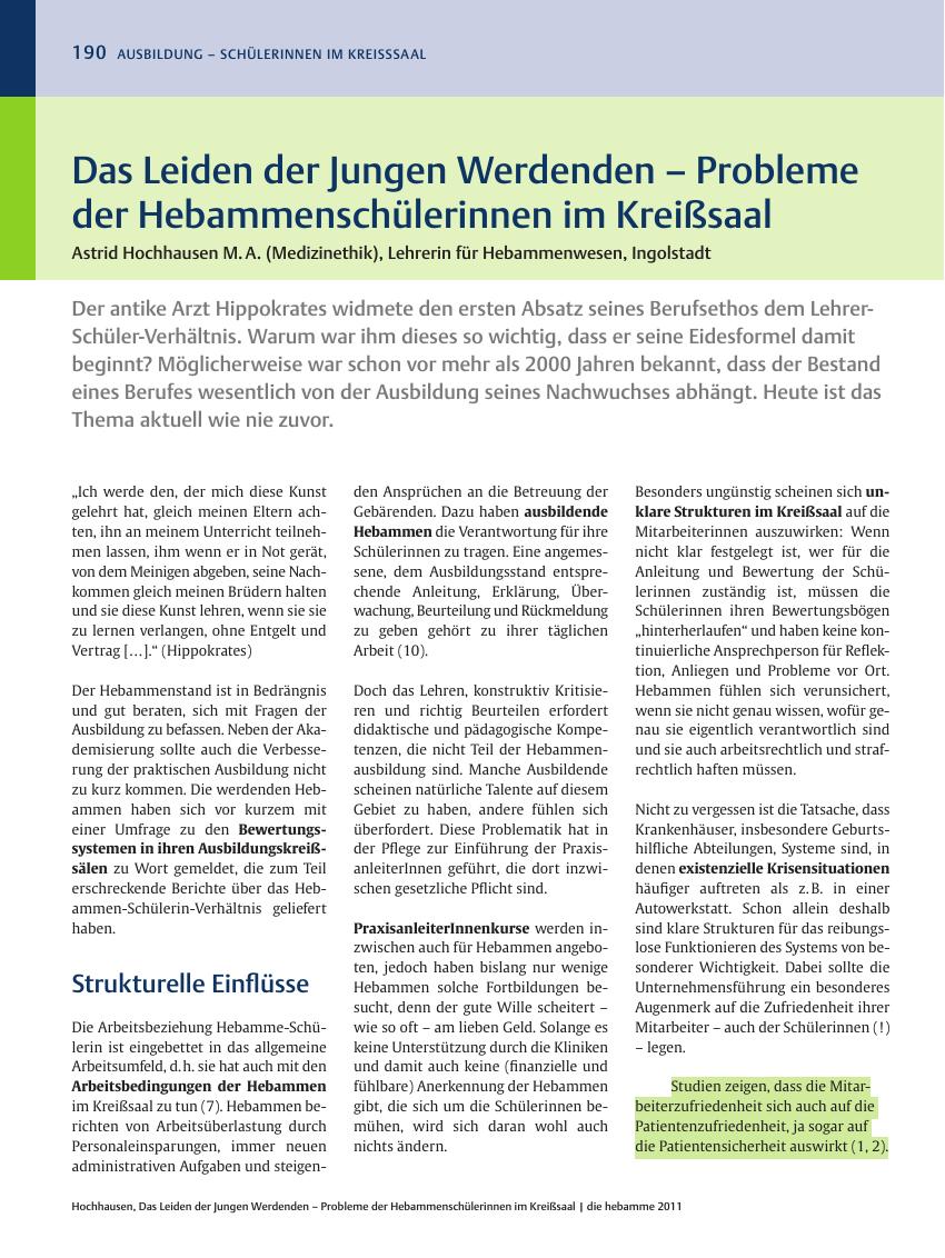 Vorschauseite 1: Das Leiden der Jungen Werdenden – Probleme der Hebammenschülerinnen im Kreißsaal