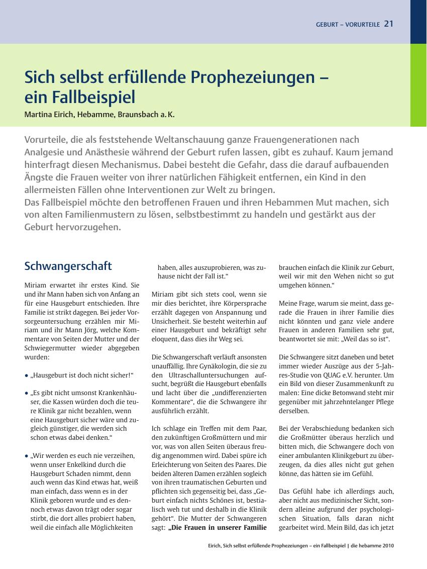 Vorschauseite 1: Sich selbst erfüllende Prophezeiungen ? ein Fallbeispiel