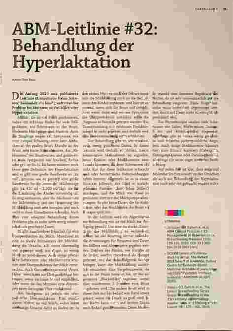 Vorschauseite 1: ABM-Leitlinie #32: Behandlung der Hyperlaktation
