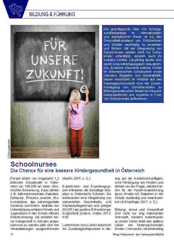 Vorschauseite 1: Füt unsere Zukunft Schoolnurses Die Chance für eine bessere Kindergesundheit in Österreich