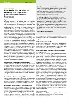 Vorschauseite 1: Professionelle Nähe, Sicherheit und Vernetzung – das Pflegenetzwerk psychiatrischer Intensivstationen Niedersachsen