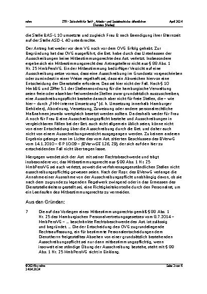 Vorschauseite 2: III. Personalvertretungsund Betriebsverfassungsrecht Mitbestimmung bei Absehen von Ausschreibung