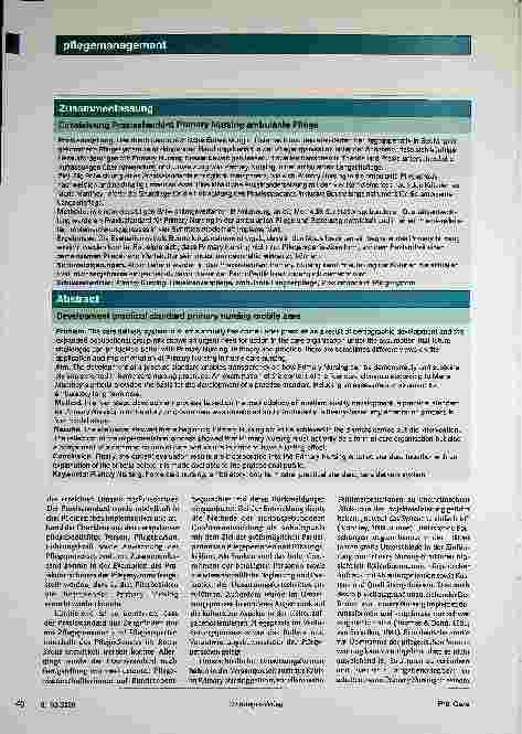 Vorschauseite 4: Pflegeorganisation neu denken: Entwicklung Praxisstandard Primary Nursing ambulante Pflege