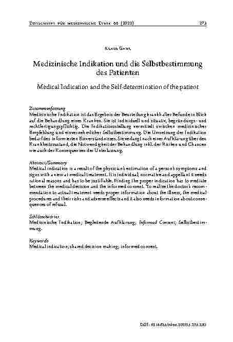 Vorschauseite 1: Medizinische Indikation und die Selbstbestimmung des Patienten