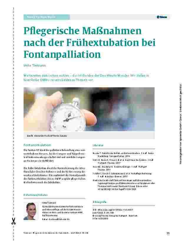 Vorschauseite 1: Pflegerische Maßnahmen nach der Frühexkubation bei Fontanpalliation