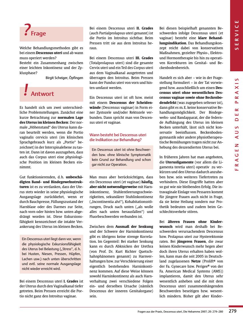 Vorschauseite 1: Praxisfrage: Descensus uteri