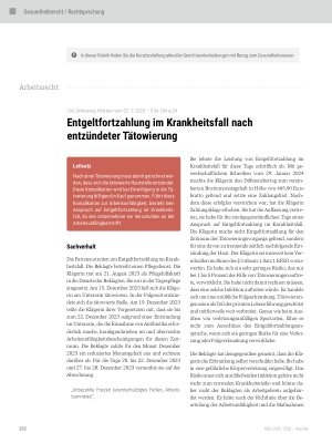 Vorschauseite 1: Entgeltfortzahlung im Krankheitsfall nach entzündeter Tätowierung