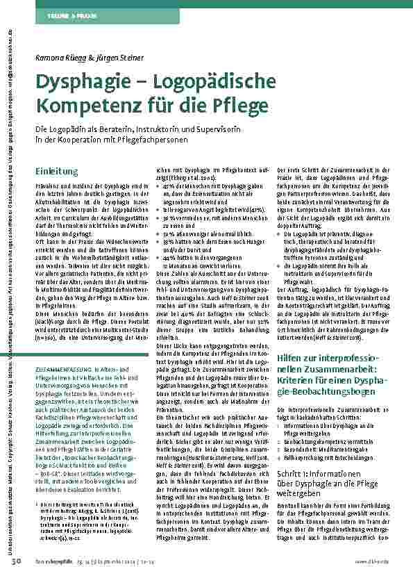 Vorschauseite 1: Dysphagie – Logopädische Kompetenz für die Pflege