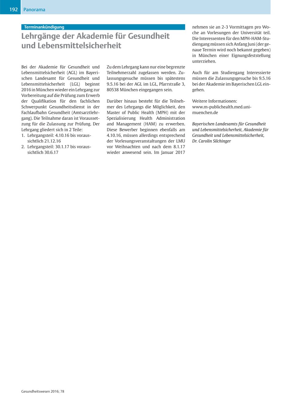 Vorschauseite 1: Lehrgänge der Akademie für Gesundheit und Lebensmittelsicherheit