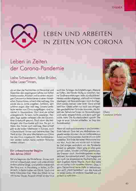 Vorschauseite 1: Leben und arbeiten IN ZEITEN VON CORONA