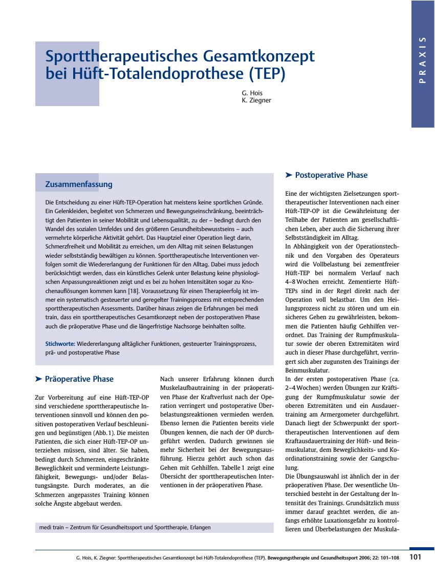 Vorschauseite 1: Sporttherapeutisches Gesamtkonzept bei Hüft-Totalendoprothese (TEP)