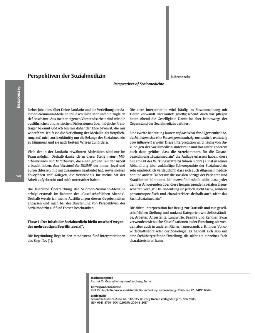 Vorschauseite 1: Perspektiven der Sozialmedizin