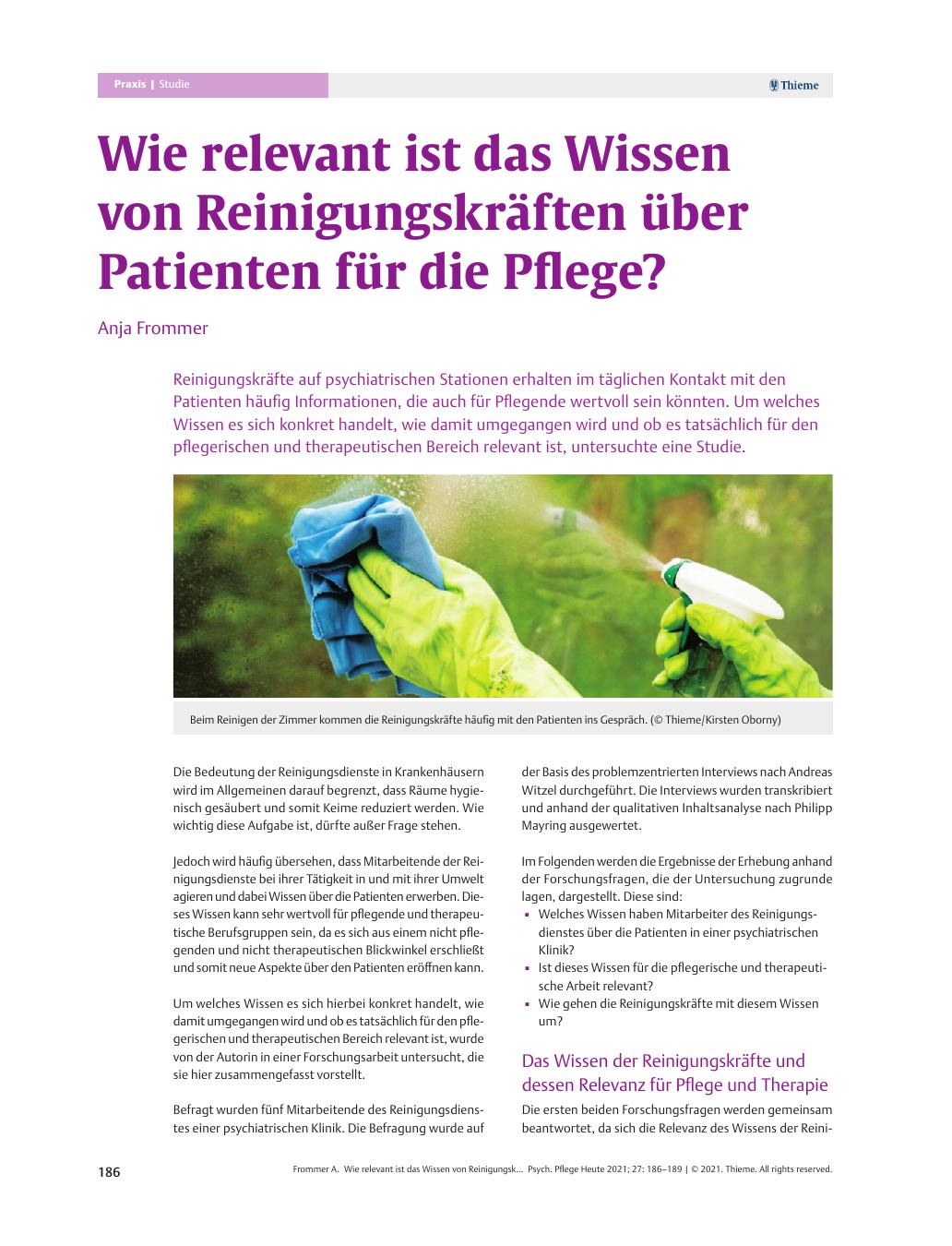 Vorschauseite 1: Wie relevant ist das Wissen von Reinigungskräften über Patienten für die Pflege?