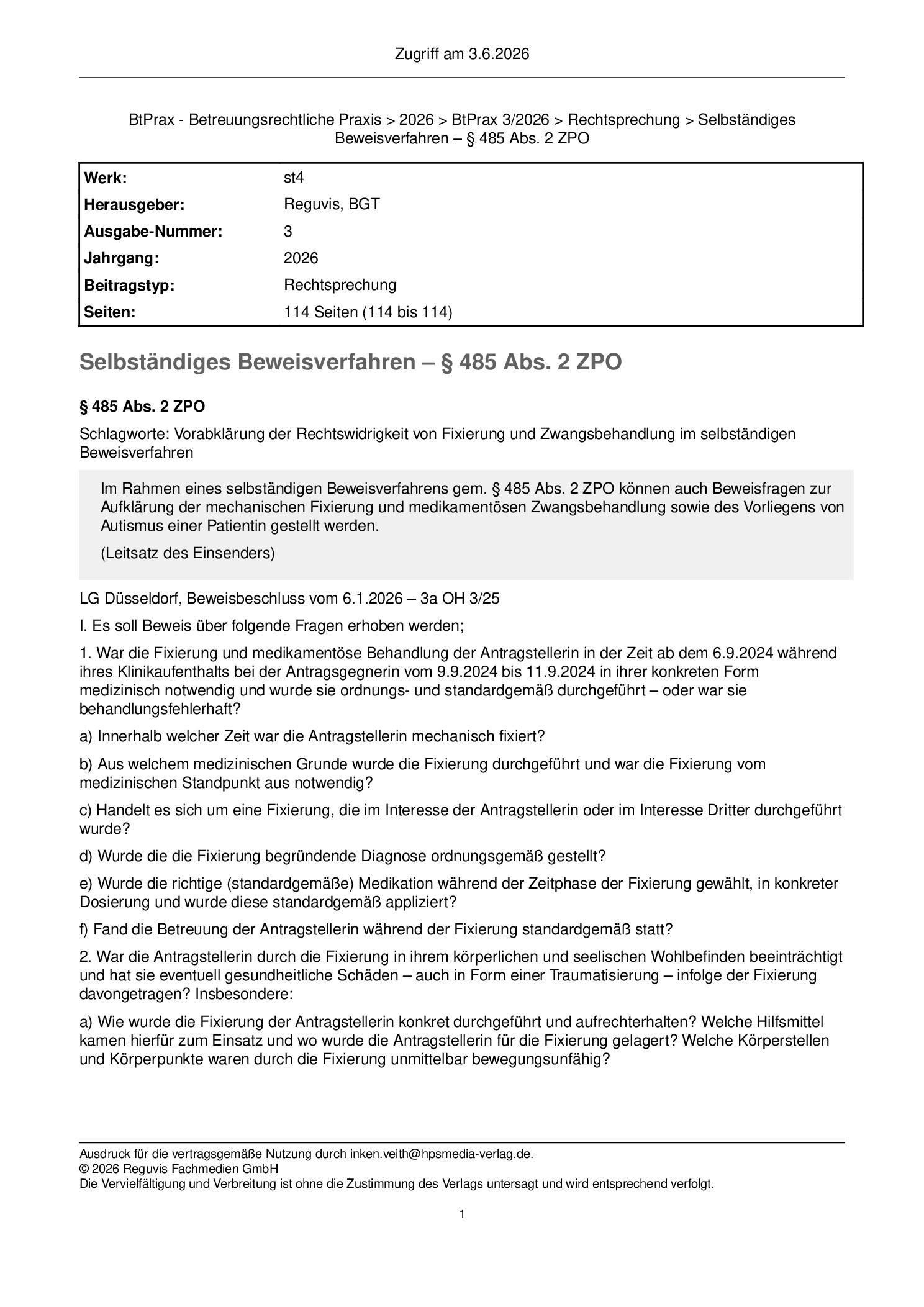 Vorschauseite 1: Selbständiges Beweisverfahren – § 485 Abs. 2 ZPO