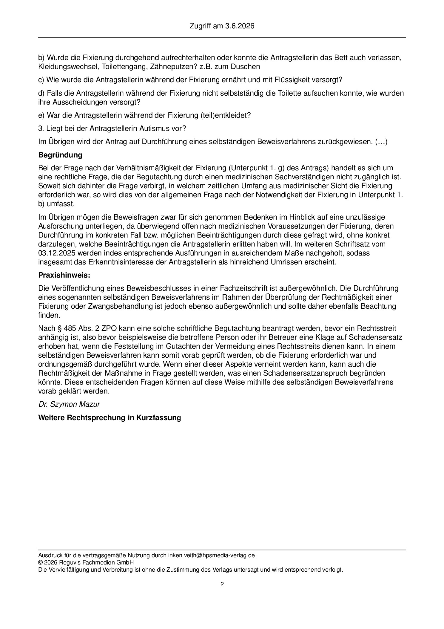 Vorschauseite 2: Selbständiges Beweisverfahren – § 485 Abs. 2 ZPO