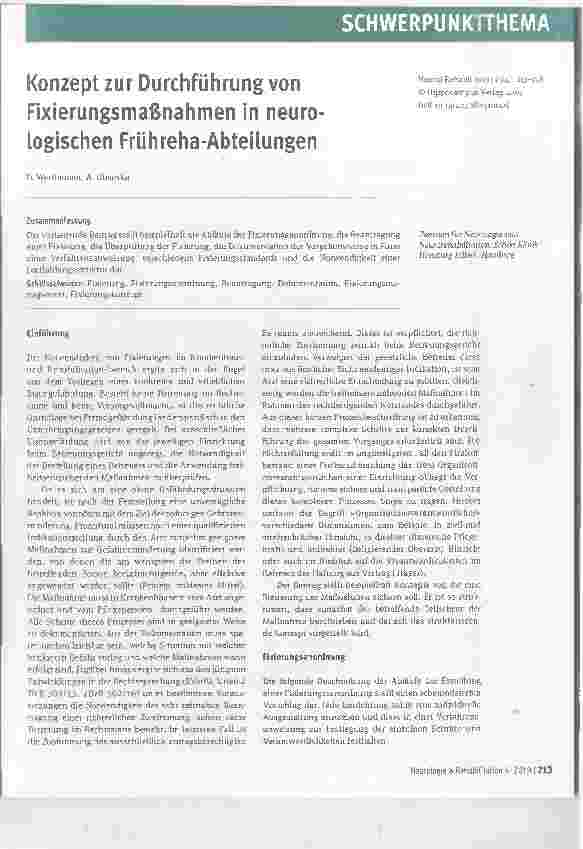 Vorschauseite 1: Konzept zur Durchführung von Fixierungsmaßnahmen in neurologischen Frühreha-Abteilungen /