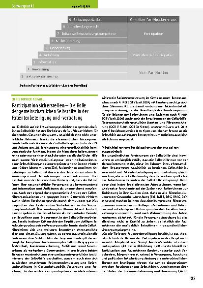 Vorschauseite 1: Partizipation sicherstellen – Die Rolle der gemeinschaftlichen Selbsthilfe in der Patientenbeteiligung und -vertretung