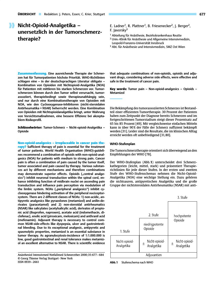 Vorschauseite 1: Nicht-Opioid-Analgetika - unersetzlich in der Tumorschmerztherapie?