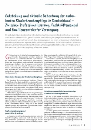 Vorschauseite 1: Entstehung und aktuelle Bedeutung der ambulanten Kinderkrankenpflege in Deutschland — Zwischen Professionalisierung, Fackkräftemangel und familienzentrierter Versorgung