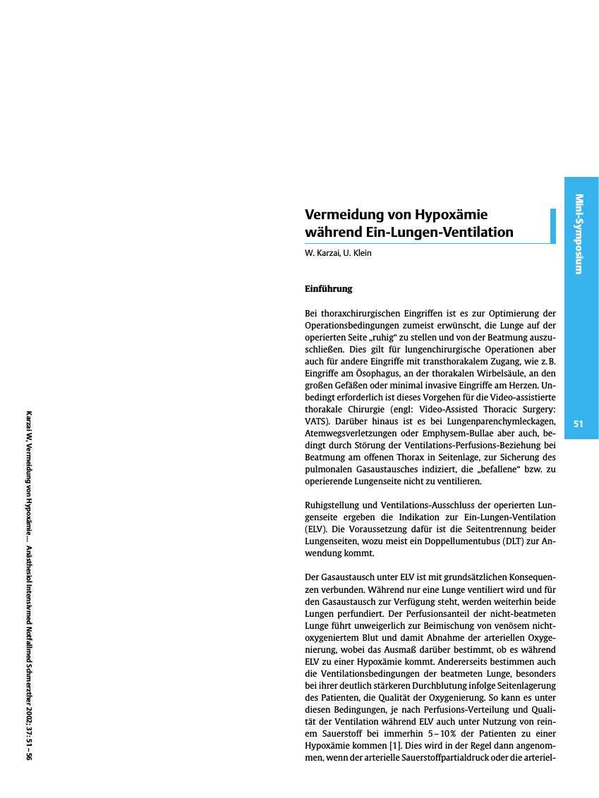 Vorschauseite 1: Vermeidung von Hypoxämie während Ein-Lungen-Ventilation