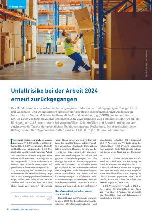 Vorschauseite 1: Unfallrisiko bei der Arbeit 2024 erneut zurückgegangen