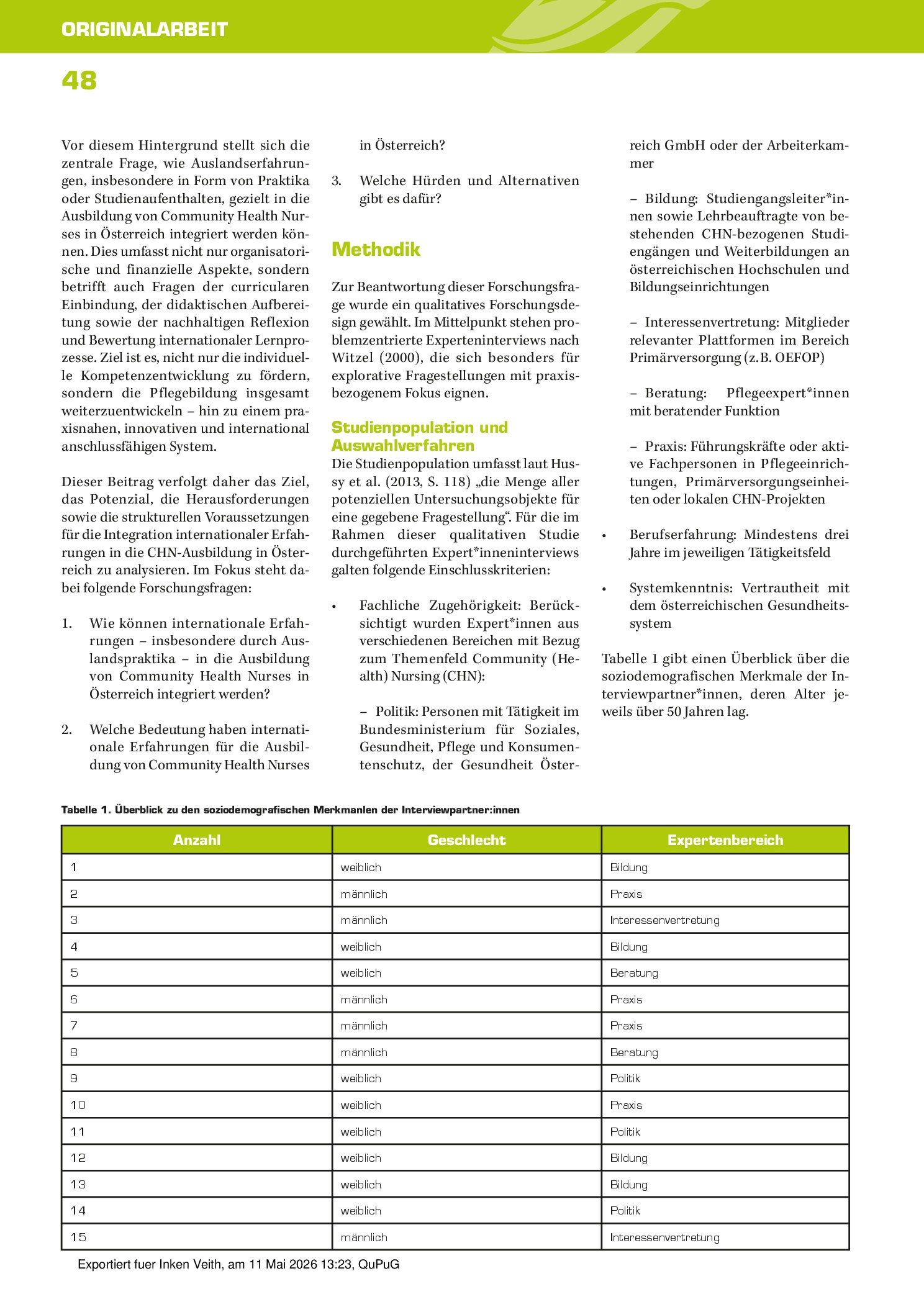 Vorschauseite 3: Die Integration internationaler Praxiserfahrungen in die Ausbildung zur Community Health Nurse in Österreich: Eine qualitative Analyse
