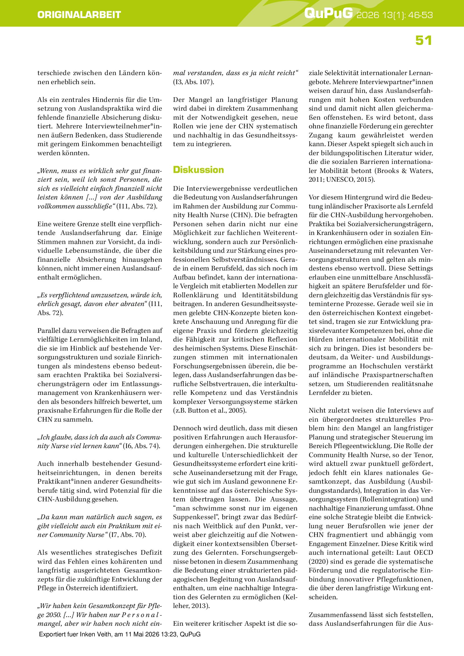Vorschauseite 6: Die Integration internationaler Praxiserfahrungen in die Ausbildung zur Community Health Nurse in Österreich: Eine qualitative Analyse