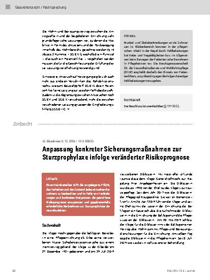 Vorschauseite 1: Anpassung konkreter Sicherungsmaßnahmen zur Sturzprophylaxe infolge veränderter Risikoprognose.