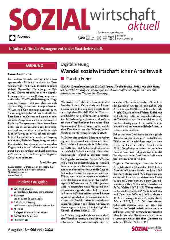 Vorschauseite 1: Digitalisierungswandel sozialwirtschaftlicher Arbeitswelt