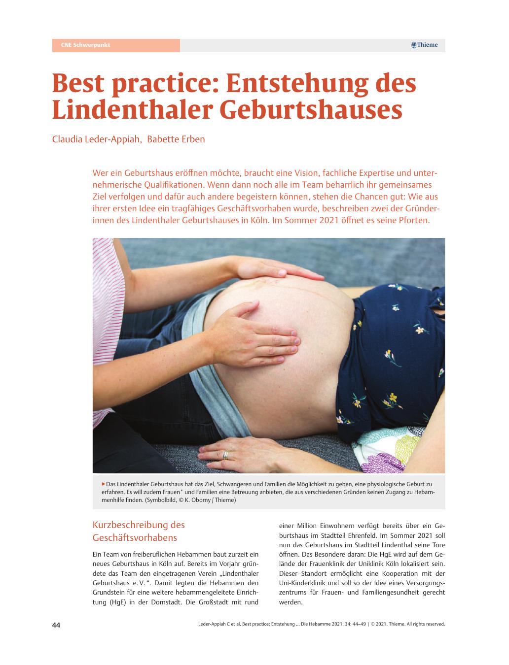 Vorschauseite 1: Best practice: Entstehung des Lindenthaler Geburtshauses