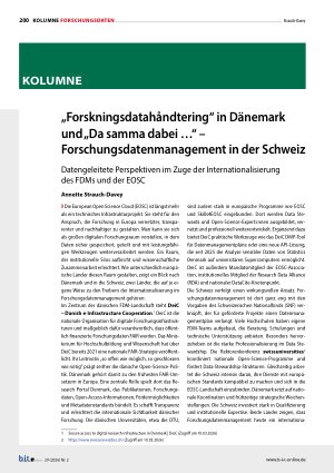 Vorschauseite 1: „Forskningsdatahåndtering“ in Dänemark und „Da samma dabei …“ – Forschungsdatenmanagement in der Schweiz