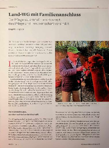 Vorschauseite 1: Land-WG mit Familienanschluss: Der Pflegebauernhof - ein Konzept, das Pflege und Landwirtschaft verbindet.