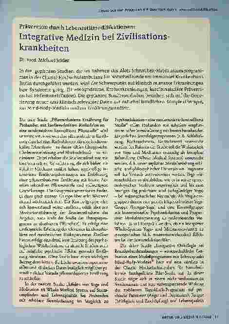 Vorschauseite 1: Prävention durch Lebensstilmodifikationen: Integrative Medizin bei Zivilisationskrankheiten
