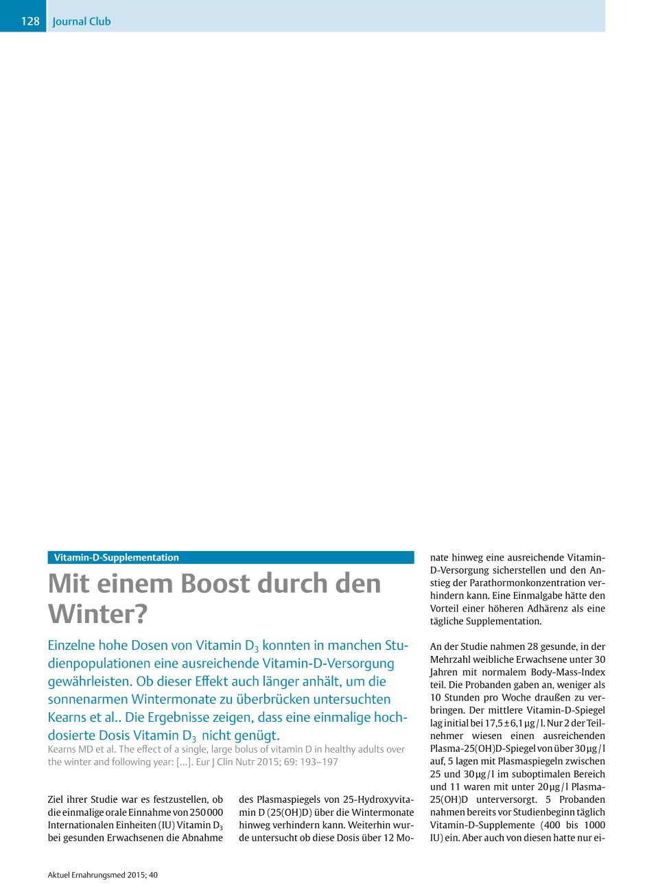 Vorschauseite 1: Vitamin-D-Supplementation – Mit einem Boost durch den Winter?