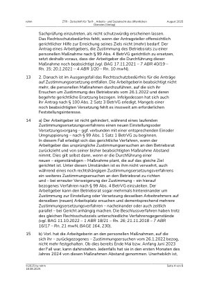 Vorschauseite 4: III. Personalvertretungsund Betriebsverfassungsrecht Zustimmungsersetzungsverfahren – Erledigung der Hauptsache