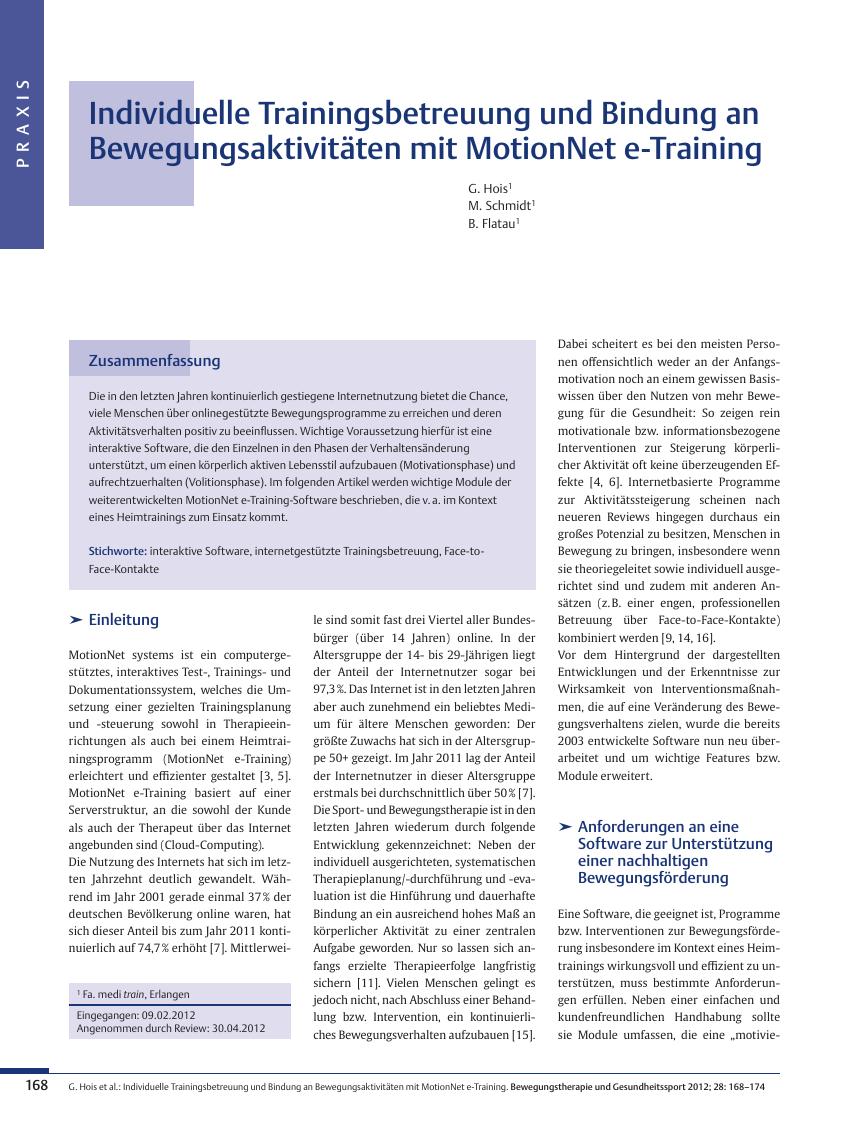 Vorschauseite 1: Individuelle Trainingsbetreuung und Bindung an Bewegungsaktivitäten mit MotionNet e-Training