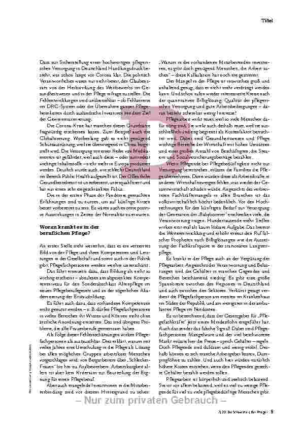 Vorschauseite 2: Welche Verbesserungen die Pflege jetzt braucht.