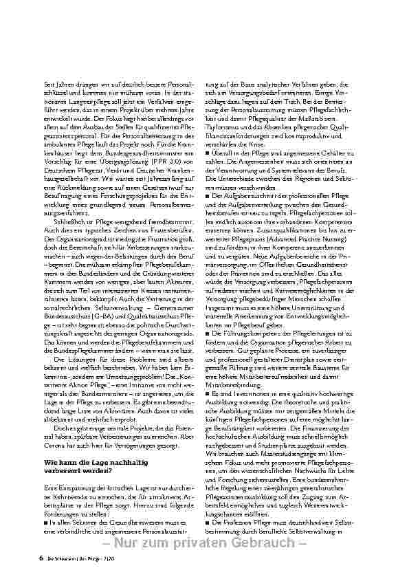 Vorschauseite 3: Welche Verbesserungen die Pflege jetzt braucht.