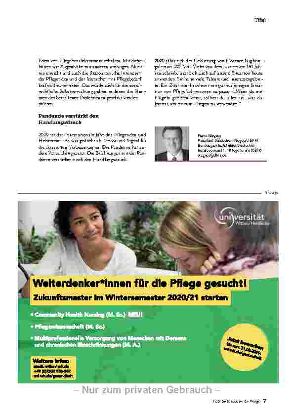 Vorschauseite 4: Welche Verbesserungen die Pflege jetzt braucht.