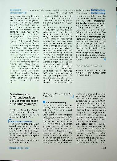Vorschauseite 1: Erstattung von Differenzbeträgen bei der Pflegeberufe-Ausbildungsumlage