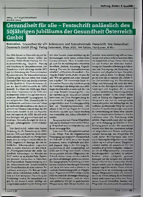Vorschauseite 1: Gesundheit für alle - Festschrift anlässlich des 50-jährigen Jubiläums der Gesundheit Österreich GmbH