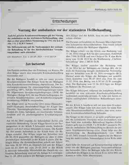 Vorschauseite 1: Entscheidungen Vorrang der ambulanten vor der stationären Heilbehandlung Corrected text: Entscheidungen Vorrang der ambulanten vor der stationären Heilbehandlung