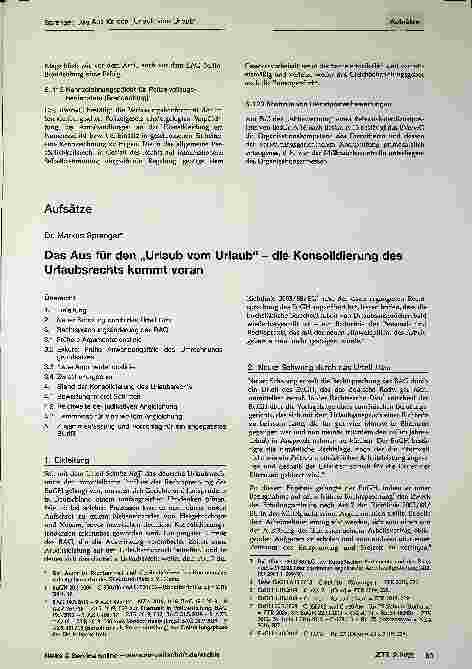 Vorschauseite 3: Das Aus für den „Urlaub vom Urlaub“ - die Konsolidierung des Urlaubsrechts kommt voran.