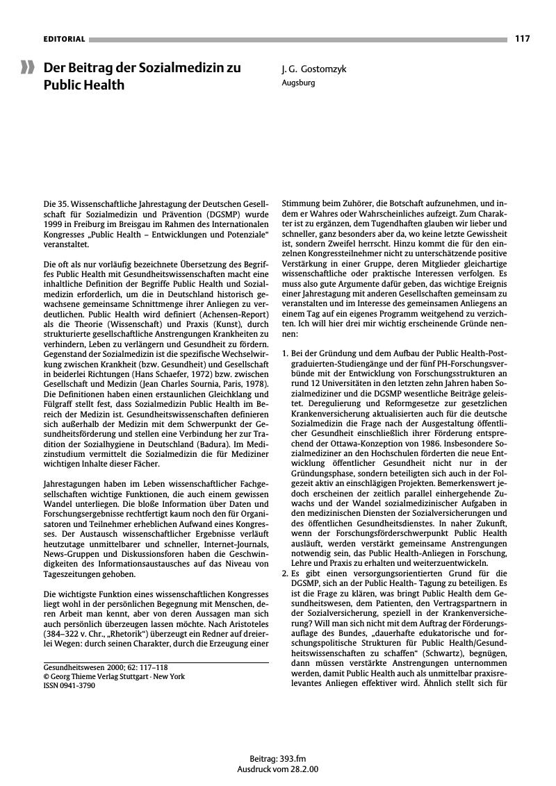 Vorschauseite 1: Der Beitrag der Sozialmedizin zu Public Health