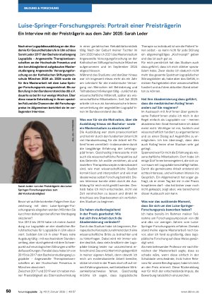 Vorschauseite 1: Luise-Springer-Forschungspreis: Portrait einer Preisträgerin Ein Interview mit der Preisträgerin aus dem Jahr 2025: Sarah Leder