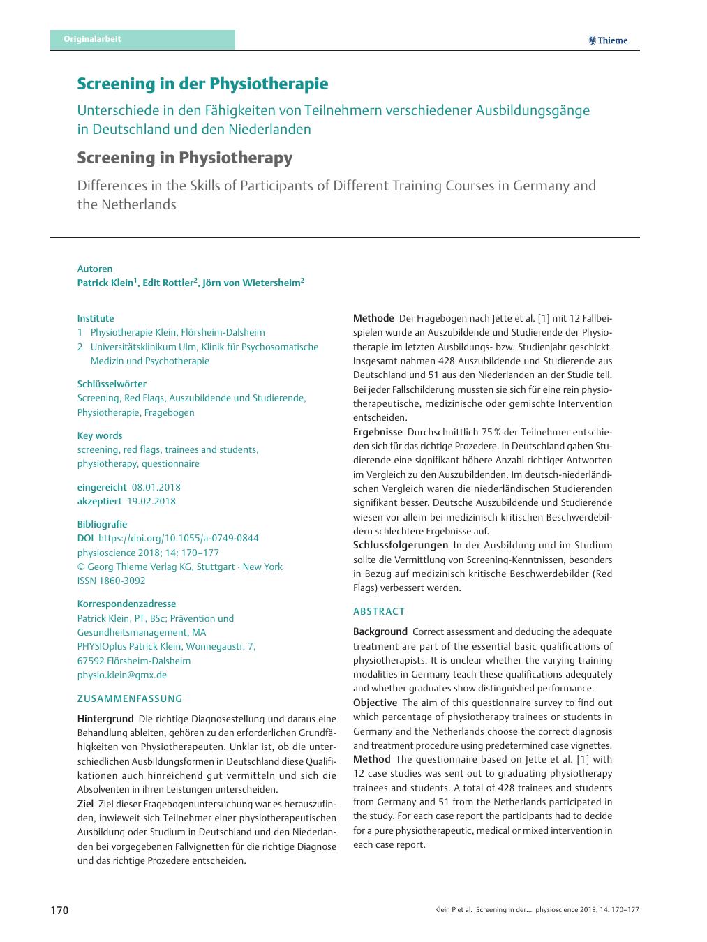 Vorschauseite 1: Screening in der Physiotherapie